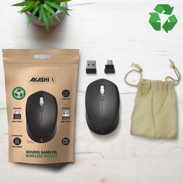 Actual product image Akashi Wireless mouse + USB-C and USB adapter (Wireless)