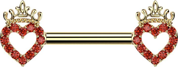 Immagine prodotto Star Piercing Barbell vergoldet Herz und Krone Kristalle rot (Acciaio chirurgico 316L, Ottone)
