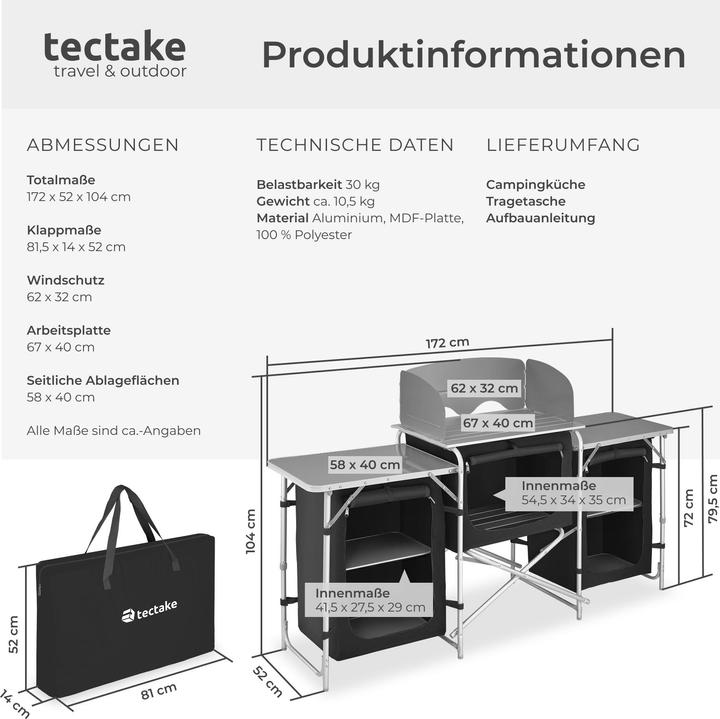 Actual product image tectake Camping kitchen 172x52x104cm
