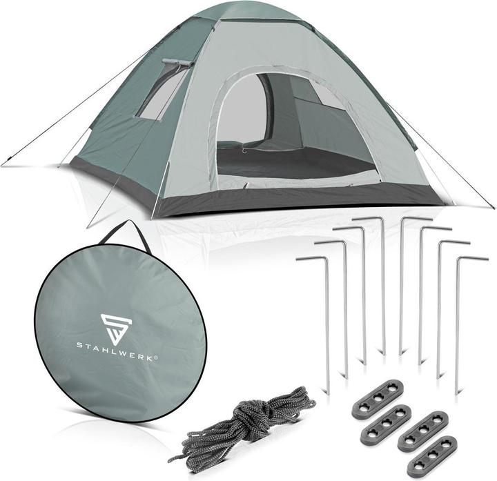 Produktbild Stahlwerk Campingzelt Z-200 ST 200 x 200 cm selbstaufbauendes Pop-Up-Zelt (1.40 kg, 3 Personen)