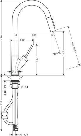 Image du produit hansgrohe AXOR Starck Mitigeur monocommandé pour cuisine, ComfortZone270, douchette extractible, Ec