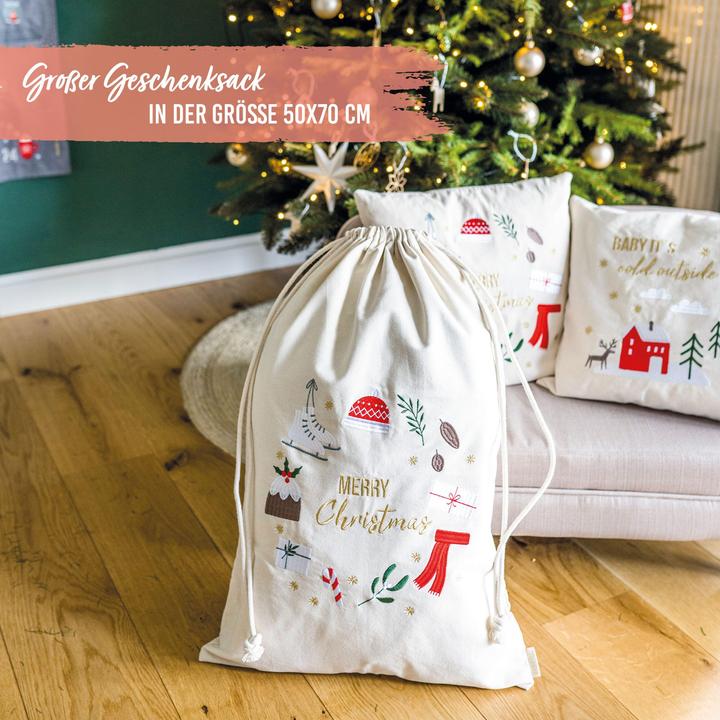 Produktbild Papierdrachen Geschenksäckchen zu Weihnachten - Cremefarben bunt (Geschenkpapier, 1 x)