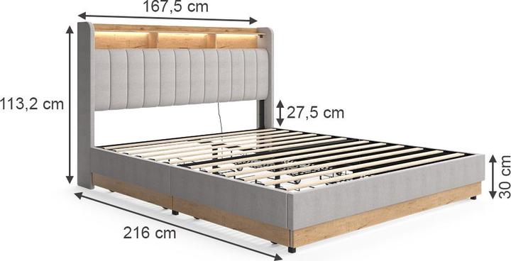 Produktbild VitaliSpa Bettgestell Nura, Grau/Eiche, 167.5 x 113.2 cm mit Matratze (160 x 200 cm)