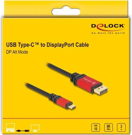 Image du produit Delock Câble USB Type-C™ vers DisplayPort (DP Alt Mode) 8K 30 Hz avec fonction HDR 2 m rouge (2 m, USB Type C)