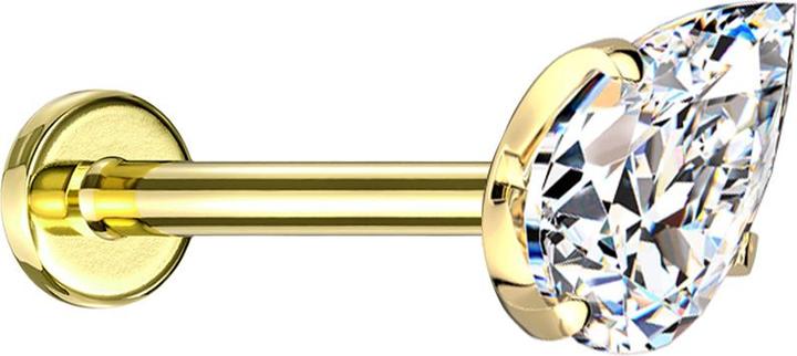 Actual product image Star Piercing Micro Threadless Labret vergoldet mit Kristalltropfen silber gefasst (without brass, Titanium G23)
