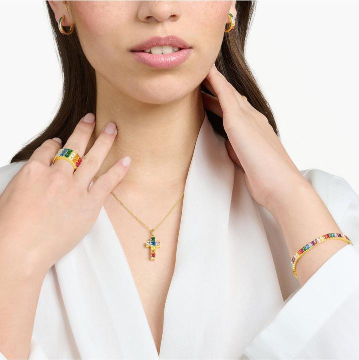 Produktbild Thomas Sabo Halskette Kreuz Bunte Steine Gold (925er Silber, 40 - 45 cm)