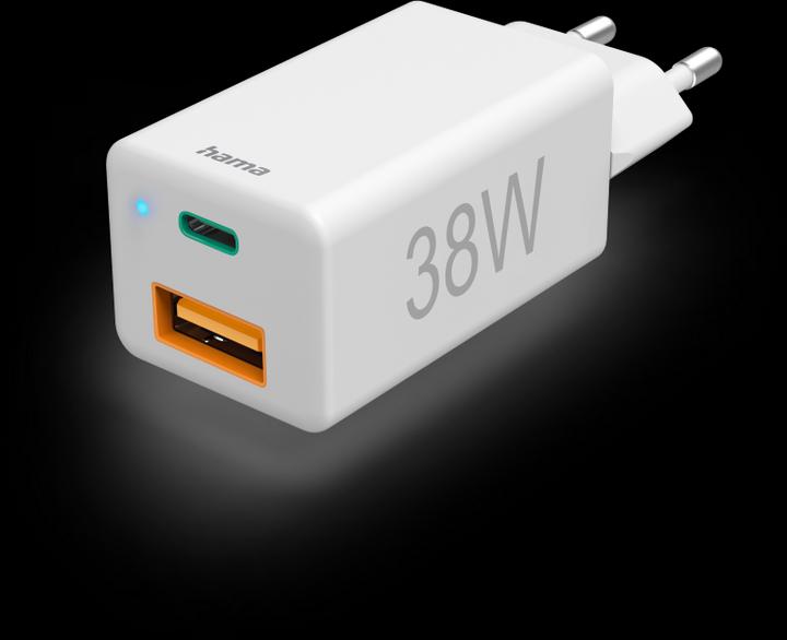 Immagine prodotto Hama Mini caricatore, GaN, USB-C Power Delivery (PD) + USB-A QC3.0, 38W, bianco (38 W)