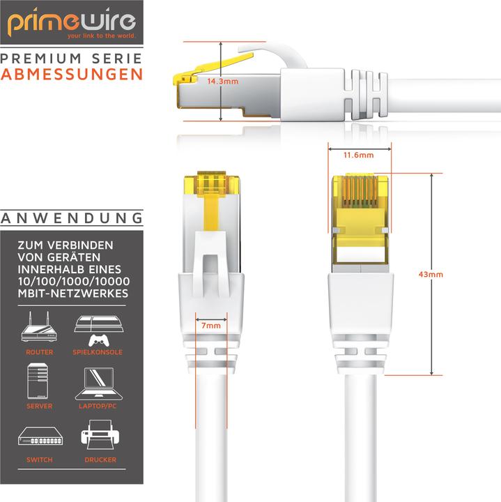 Produktbild Primewire CAT.7 Netzwerkkabel - Ethernet Gigabit Lan Kabel RJ45 - 10 Gbit/s - Patchkabel - komp. CAT.6 CAT.8 (S/FTP, CAT7, 0.50 m)