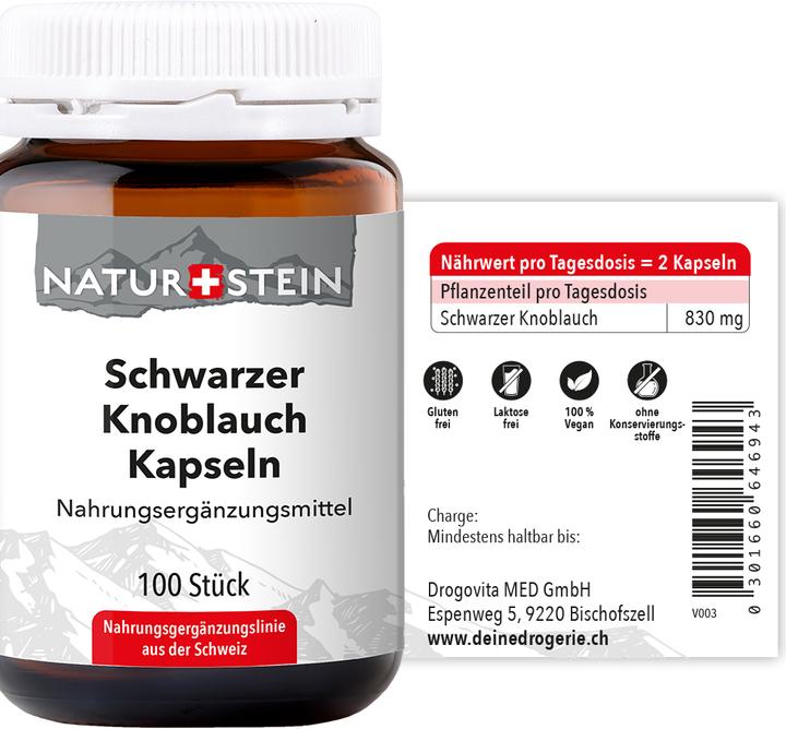 Nährwerte und Zutaten Naturstein Schwarzer Knoblauch (100 Stück, Kapseln, 153 g)