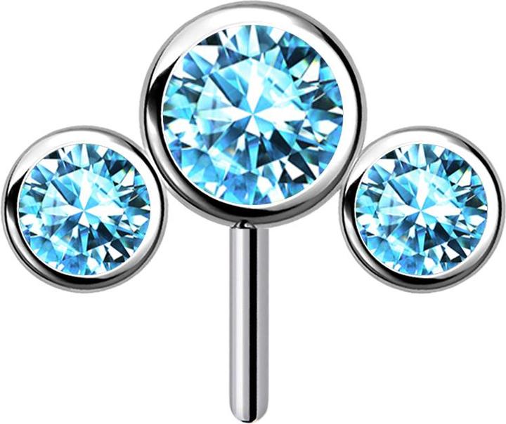 Produktbild Star Piercing Threadless silber front drei Kristalle aqua (Titan G23, ohne Messing)