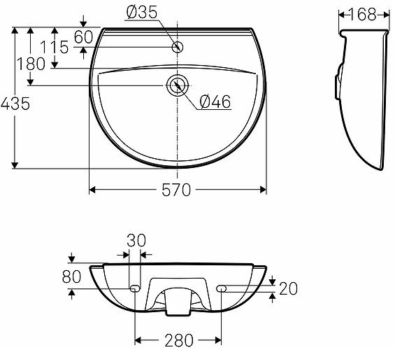 Immagine prodotto Geberit IFØ Ifö Spira lavabo 57x43,5 cm con bordo frontale curvo, troppopieno e foro per rubinetto - per