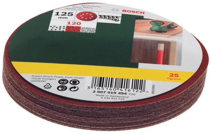 Produktbild Bosch Zubehör Schleifblatt-Set für Exzenterschleifer, 25-teilig, 8 Löcher, 125 mm, 120 (120)