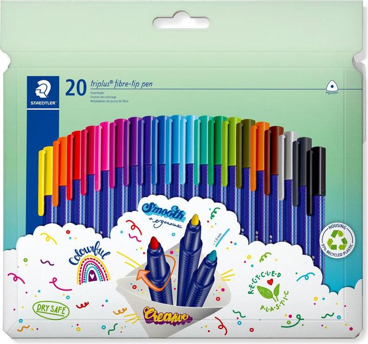 Image du produit Staedtler Fasermaler triplus color rPP 20St (Lila, Marron, Cyan, Gris clair, Vert clair, Violet, Vert, Pink, Rouge, Jaune, Bleu, Orange, Noir, Bleu clair, Bleu canard, Gris foncé, 20 x)
