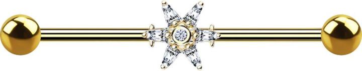 Produktbild Star Piercing Barbell 14k vergoldet mit Prinzessin (Messing, Chirurgenstahl 316L)