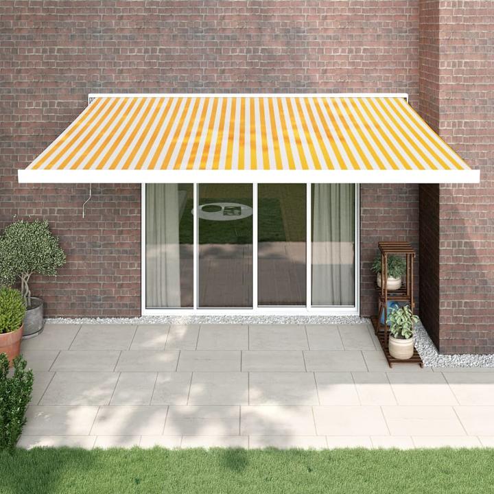 Actual product image VidaXL Hinged Arm Awning Yellow and White 4.5x3 m Fabric and (0.50 m)