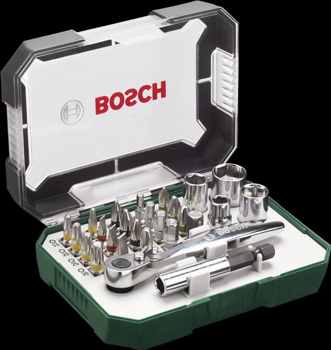Bosch Professional Zubehör Schrauberbit- und Ratschen-Set, 26-teilig (Kreuz Phillips PH M2, Innensechsrund TX mit Loch M10, Innensechsrund TX Mit Loch M15, Innensechsrund TX mit Loch M20)