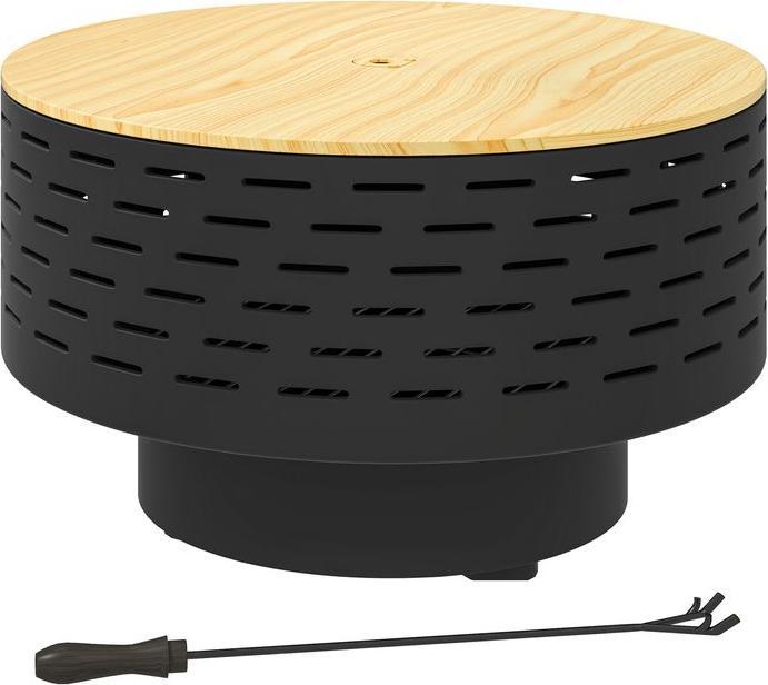 Produktbild Swisshandel24 3in1 Feuerschale Ø60x39cm Edelstahl Grillrost Schürhaken Funkenschutz Holzoptik Kohlegrau (60 cm)