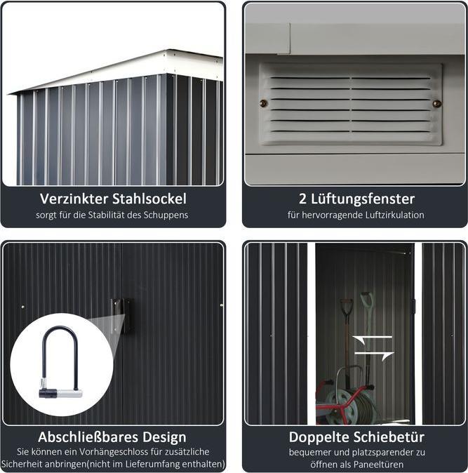 Actual product image Swisshandel24 Garden shed, garden shed, tool shed with sliding door, ventilation window, mono-pitch roof