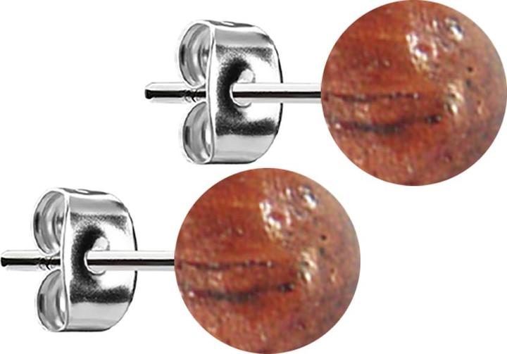 Actual product image Star Piercing Ear stud silver ball mandarin wood (without brass, Organic, Surgical steel 316L)