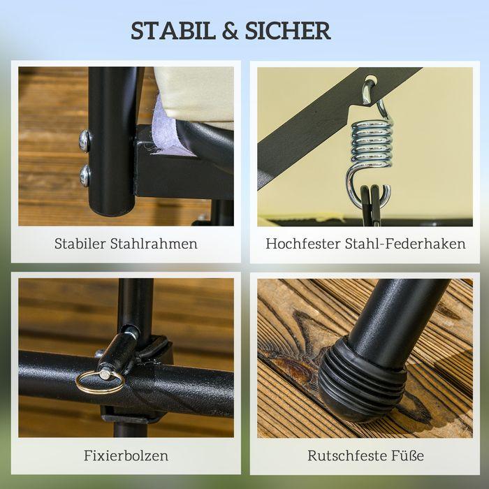 Produktbild Swisshandel24 2in1 Hollywoodschaukel, Liegefunktion 3-Sitzer, bis 240kg, 200x125x170 cm, Cremeweiss