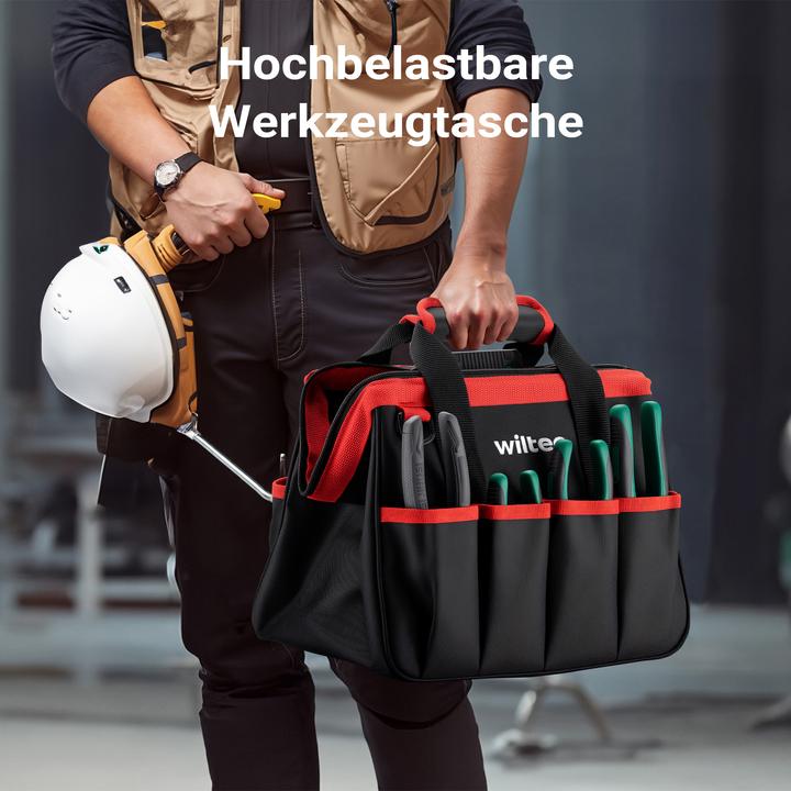 Produktbild Wiltec Werkzeugtasche 30,5x23x25,5cm Arbeitstasche 9 Fächer Werkzeug Tasche Gurt