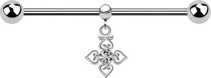 Image du produit Star Piercing Barbell argent deux boules avec boule anneau pendentif cristal argent quatre coeurs filigranes (Acier chirurgical 316L, sans laiton)