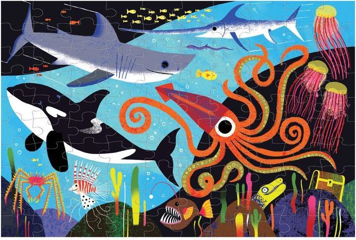 Produktbild Mudpuppy Glow in Dark Puzzle, Raubtiere im Ozean (100 Teile)