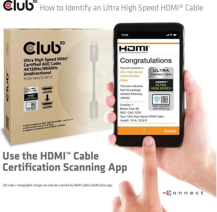 Immagine prodotto Club 3D HDMI (Typ A) — HDMI (Typ A) (10 m, HDMI)