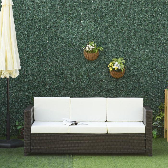 Actual product image Swisshandel24 Poly rattan sofa with cushions 3-seater garden lounge sofa metal polyester brown+white 185 x 70 x