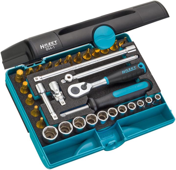 HAZET Socket set 854-1 ∙ Square, hollow 6.3 mm (1/4 inch) ∙ Outside hexagon traction profile, Insid… (12 mm, 14 mm, 10 mm, 11 mm, 13 mm)