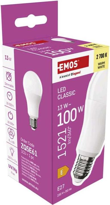 Produktbild Emos LED Lampe Classic A60 / E27 / 13 W (100 W) / 1521 lm / Warmweiss (E27, 13 W, 1521 lm, 1 x, E)