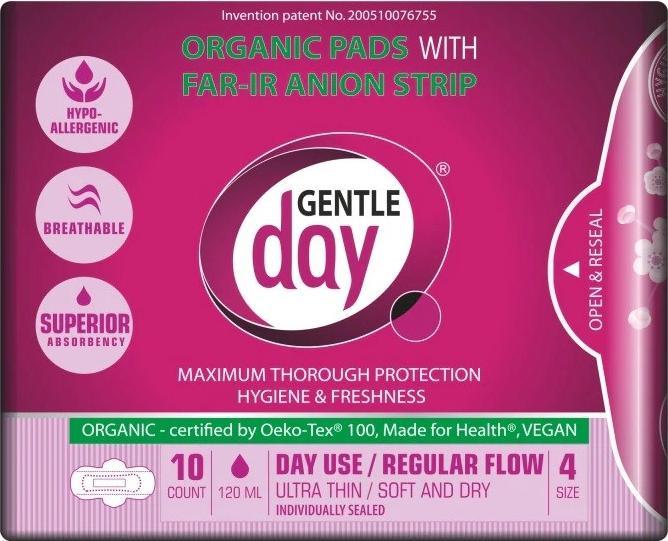 Gentle Day Pads With Far-Ir Anion Strip Sanitary Napkins For The Day From Anion Stripe Eco 10Pcs (10 x, Damenbinden)
