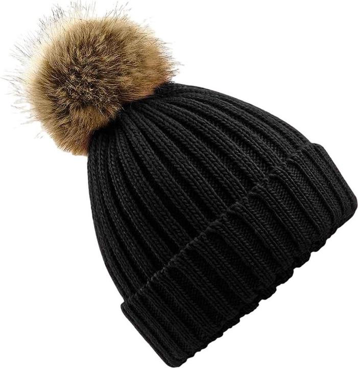 Immagine prodotto Beechfield - Berretto in maglia con pompom in pelliccia sintetica - Adulti/Unisex