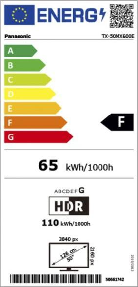 Label énergétique Panasonic TX-50MX600E (50", MX600E, LED, 4K, 2023)