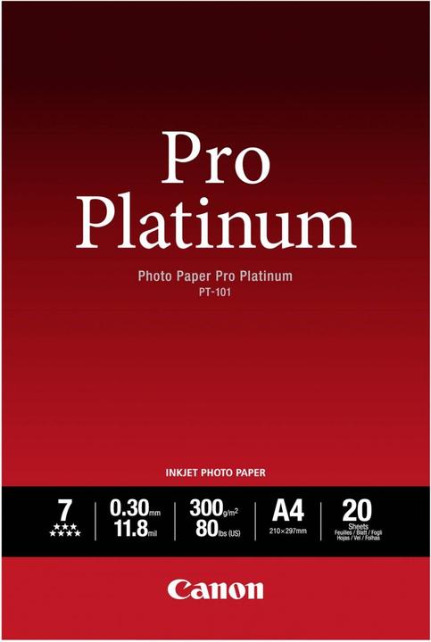 Immagine prodotto Canon PT-101, carta fotografica Pro Platino (300 g/m², A4, 20 x)