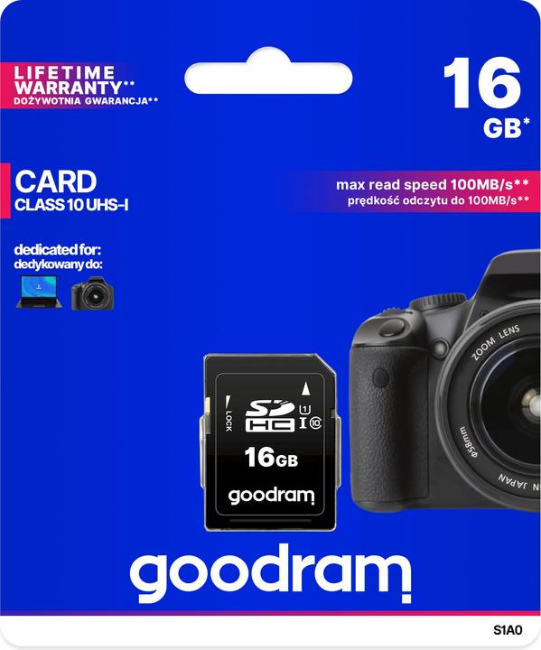 Immagine prodotto Goodram S1A0-0160R12 Scheda di memoria (16 GB, classe 10, classe U1, V10, scheda di memoria) (16 GB, SDHC, U1, UHS-I)