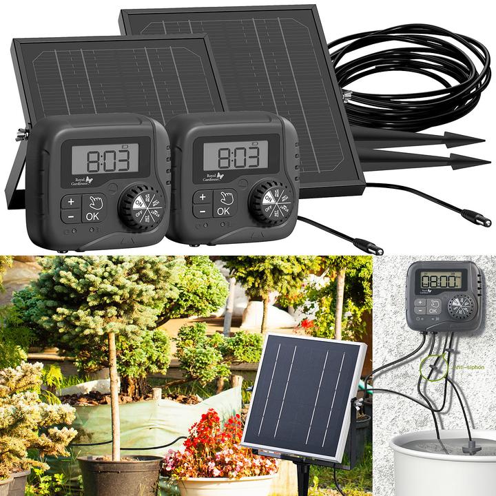 Produktbild Royal Gardineer 2er-Set Autarkes 51-tlg. Solar-Bewässerungssystem mit Pumpe (Tropfbewässerung Set)
