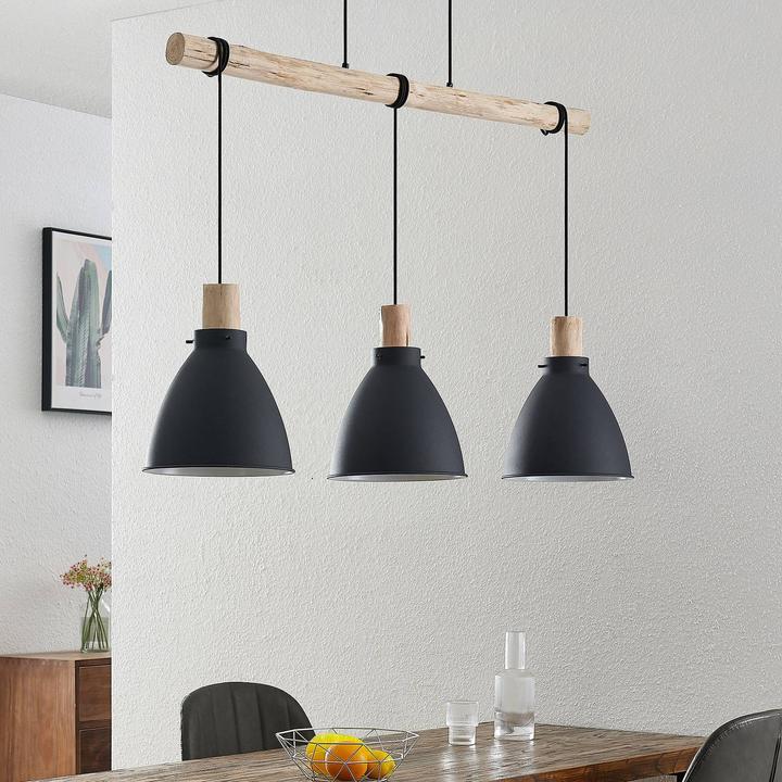 Produktbild Lindby Trebale 3 Pendelleuchte Black/Wood (E27)