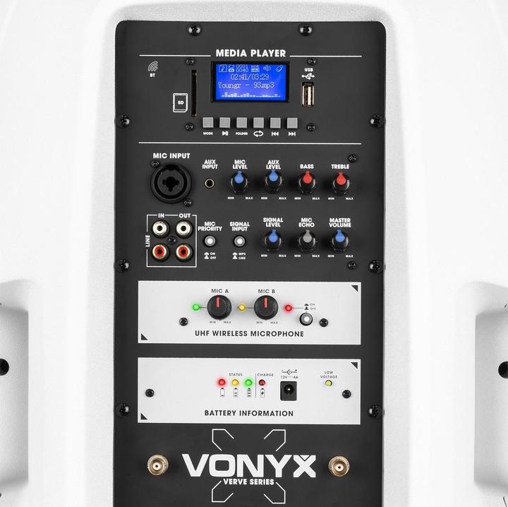 Produktbild Vonyx geluidsinstallatie - Verve46 - Bluetooth speaker met twee draadloze microfoons - 1000W - Wit (Aktiv, 1x 1000 W)