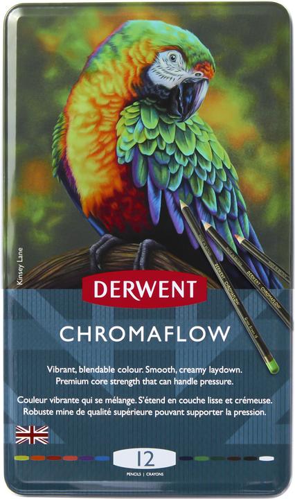 Image du produit Derwent Crayons de couleur Chromaflow (Rose Fard à Joues, Flamand, Brun Naturel, Écarlate, herbe verte, Denim, Jaune soleil, Bleu, Basilic, Noir, Lilac, Blanc, 12 x)