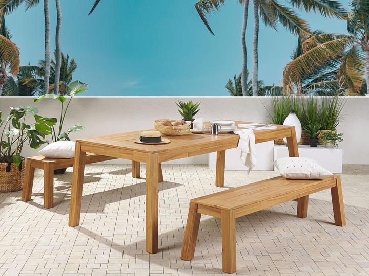 Immagine prodotto Beliani Set di mobili da giardino in legno di acacia marrone chiaro 6 posti 3 pezzi LIVORNO (225 cm)