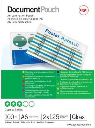 Immagine prodotto GBC Foglio di laminazione (A6, 100 Pezzo/i, 125 µm)