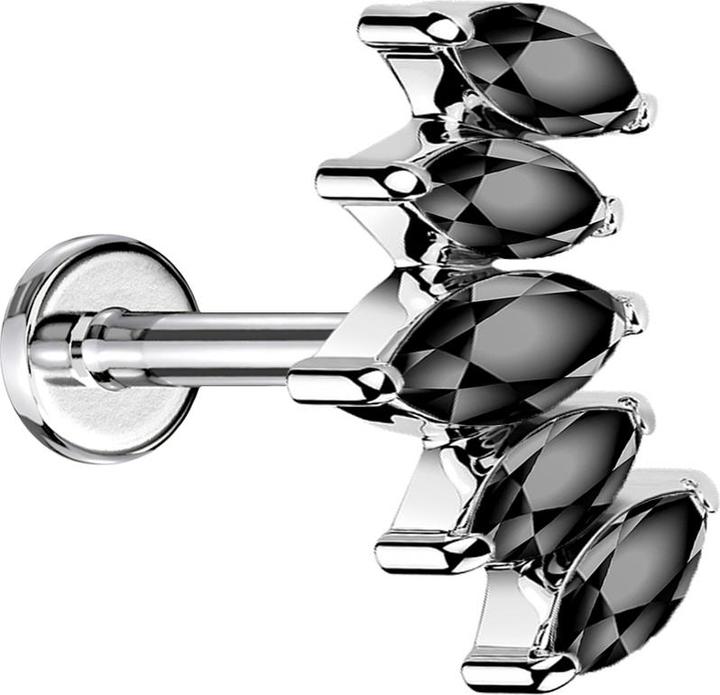 Immagine prodotto Star Piercing Micro Labret filo interno argento scomparti con cinque cristalli nero (senza ottone, Acciaio chirurgico 316L)