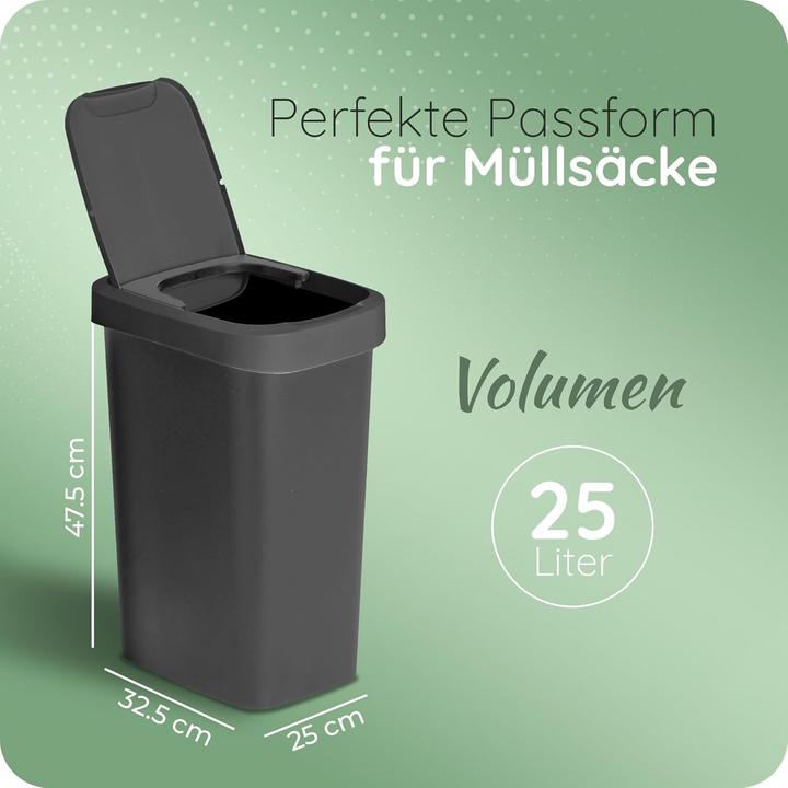 Actual product image Novaliv 2x Mülleimer 25L mit 2in1 Deckel, Klappdeckel & Schwingdeckel, Anti-Geruch Abfalleimer für K (25 l)