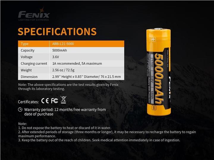 Actual product image Fenix Battery ARB-L21-5000U