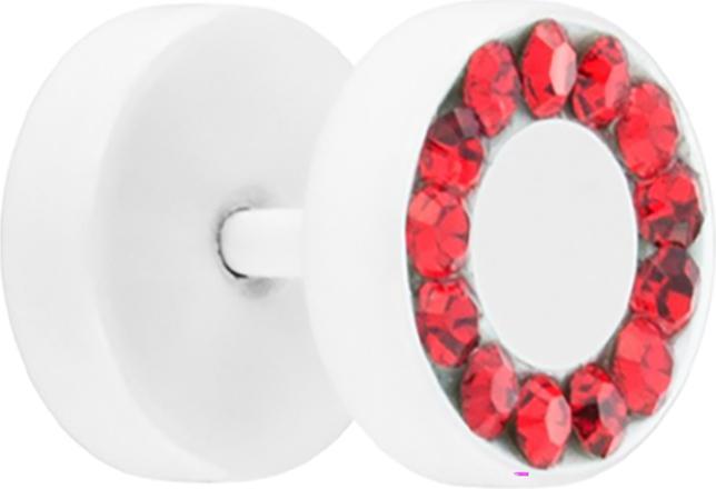 Produktbild Star Piercing Fake Plug Pure White mit Swarovski Kristall rot (ohne Messing, Chirurgenstahl 316L)