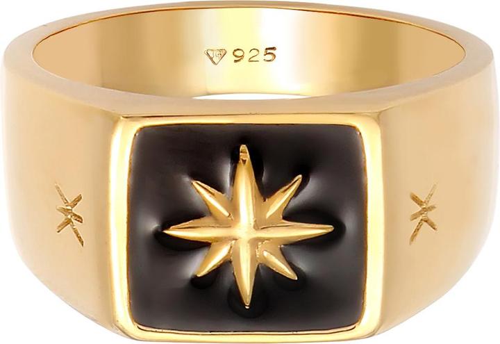 Actual product image Kuzzoi Ring Mens Signet Ring Enamel Star Basic 925 Silver (64, 925 Silver)