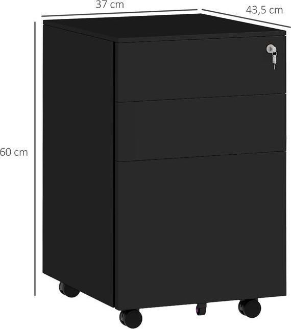 Image du produit Swisshandel24 Caisson à roulettes pour dossiers, 3 tiroirs, verrouillable, sur roulettes, 37cmx43,5cmx60cm, noir