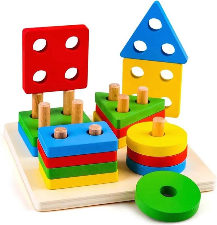 Produktbild Activity Board Hölzerne Sortieren und Stapeln Spielzeug pädagogisches Lernen Vorschule Farbe Erkennung Form Sorter