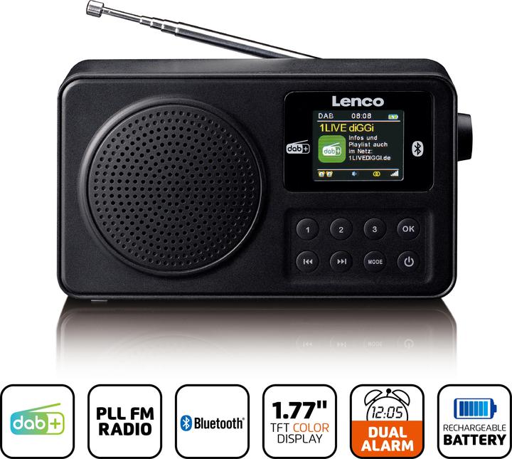 Produktbild Lenco Tragbares DAB+/FM-Radio mit Bluetooth Schwarz (FM, DAB+, Bluetooth)